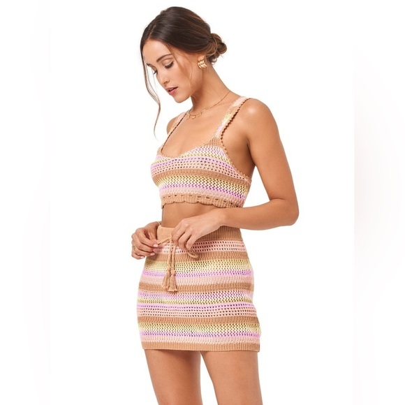 L*SPACE Revolve Buena Vista Stripe Cotton Crochet Boho Beachy Skirt Sz L - Picture 7 of 13